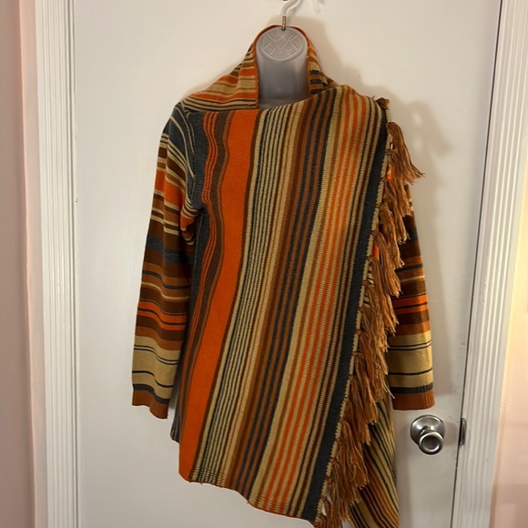 Sweaters Womens Sweater Wrap With Tassels And Stripes In Brown Gold